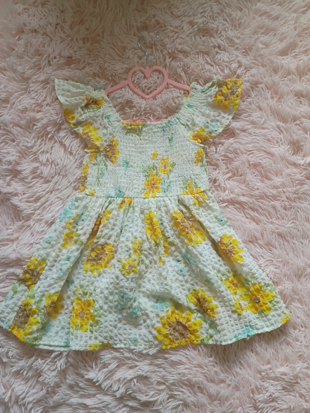 Old Navy Smocked Seersucker Dress & Romper - Yellow White Floral Sunflower